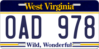 WV license plate OAD978