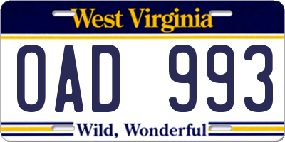 WV license plate OAD993