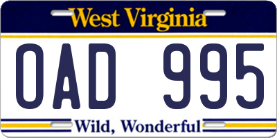 WV license plate OAD995