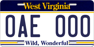 WV license plate OAE000