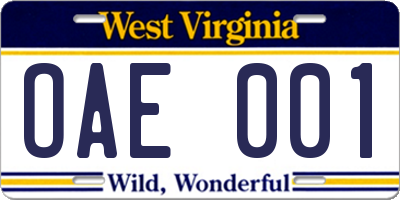 WV license plate OAE001