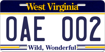 WV license plate OAE002