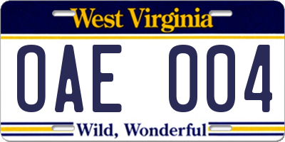 WV license plate OAE004