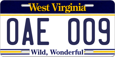 WV license plate OAE009