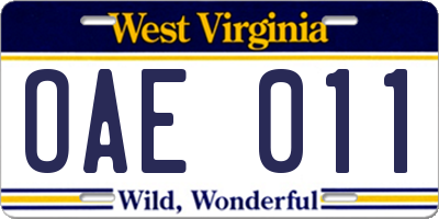 WV license plate OAE011