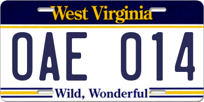 WV license plate OAE014