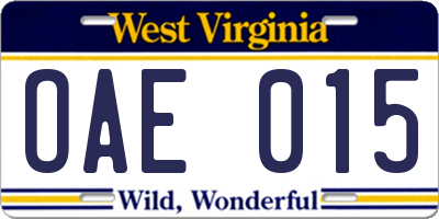 WV license plate OAE015