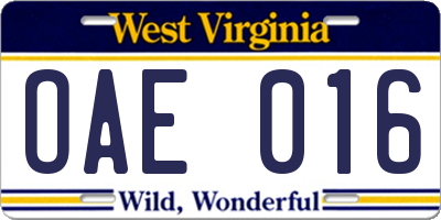 WV license plate OAE016