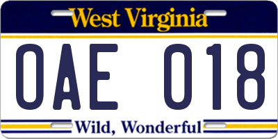 WV license plate OAE018