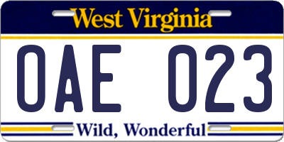 WV license plate OAE023