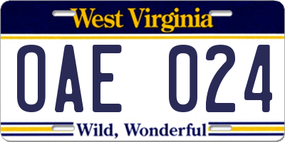 WV license plate OAE024