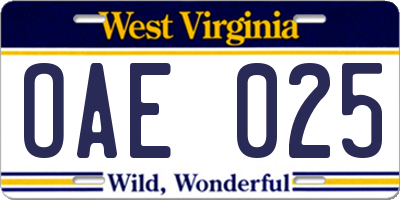 WV license plate OAE025