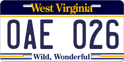 WV license plate OAE026