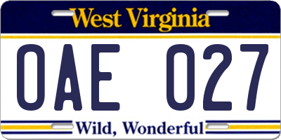 WV license plate OAE027