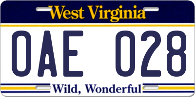 WV license plate OAE028