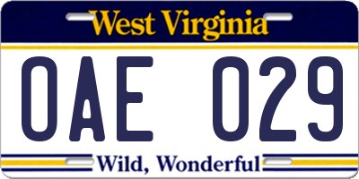WV license plate OAE029