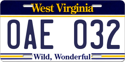 WV license plate OAE032