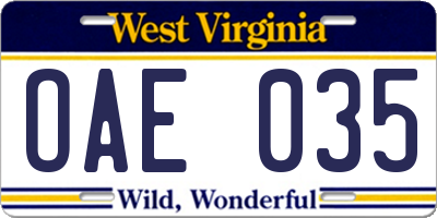 WV license plate OAE035