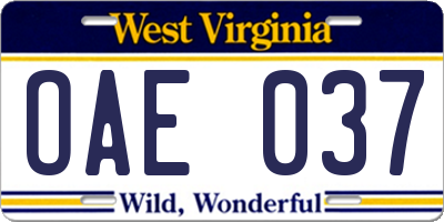 WV license plate OAE037