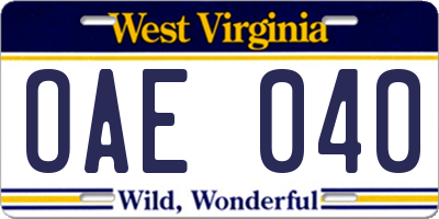 WV license plate OAE040