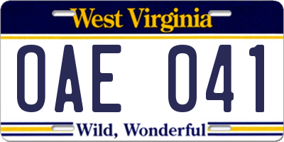 WV license plate OAE041
