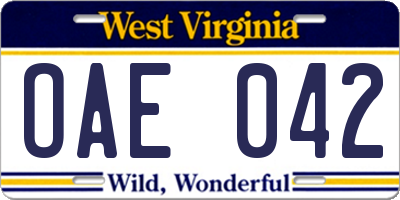 WV license plate OAE042