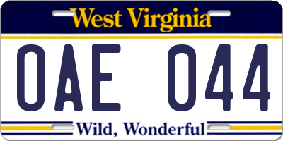 WV license plate OAE044