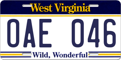 WV license plate OAE046