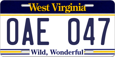 WV license plate OAE047