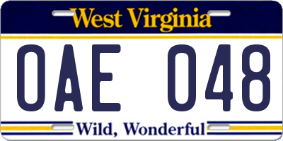 WV license plate OAE048