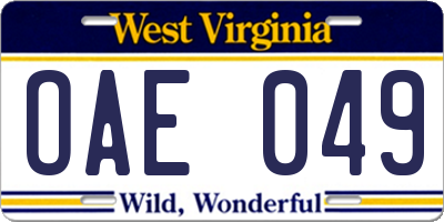 WV license plate OAE049