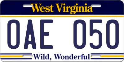 WV license plate OAE050