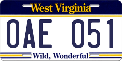 WV license plate OAE051