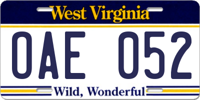 WV license plate OAE052
