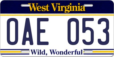 WV license plate OAE053