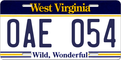 WV license plate OAE054