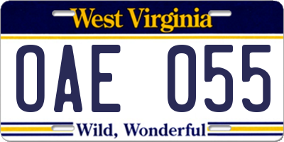 WV license plate OAE055