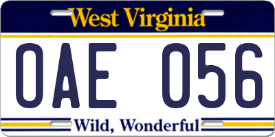 WV license plate OAE056