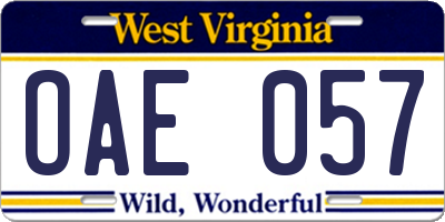 WV license plate OAE057