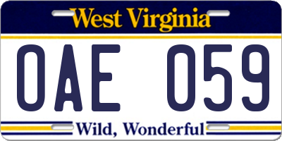 WV license plate OAE059