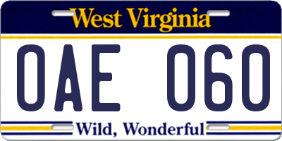 WV license plate OAE060