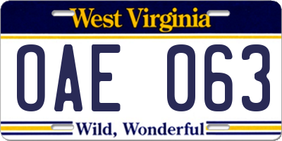WV license plate OAE063