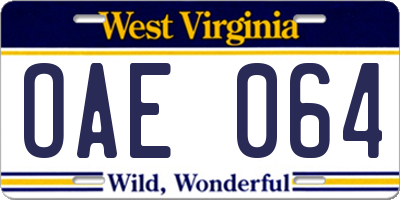 WV license plate OAE064