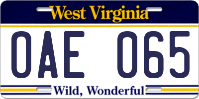 WV license plate OAE065