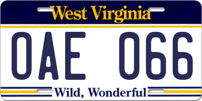 WV license plate OAE066