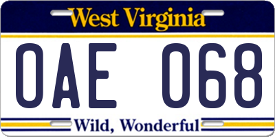 WV license plate OAE068