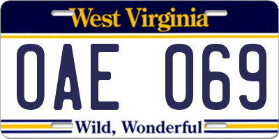 WV license plate OAE069