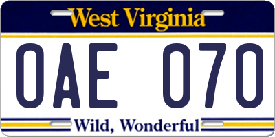 WV license plate OAE070