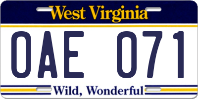 WV license plate OAE071