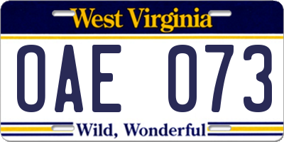 WV license plate OAE073